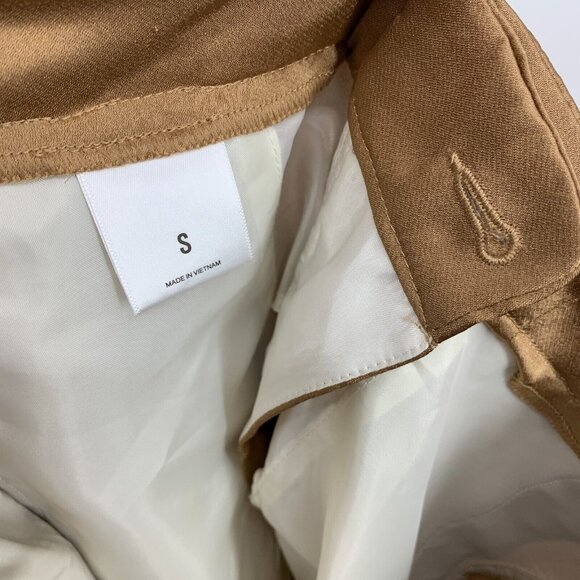 Express Pants Satin High Rise Straight Leg Pleated Ankle Crop Brown - Picture 5 of 10